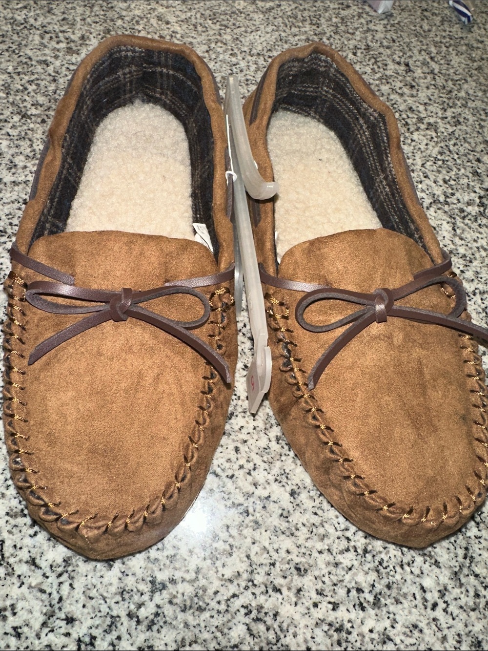 Cat & Jack Brown Faux-Suede Moccasin Slippers with Bow.